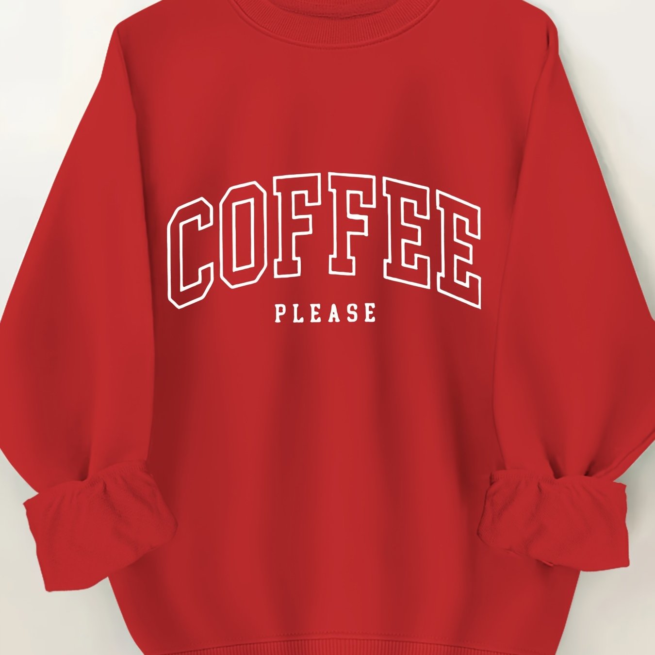 Plus Size Coffee Print Pullover Sweatshirt Long Sleeve Casual Fall Spring