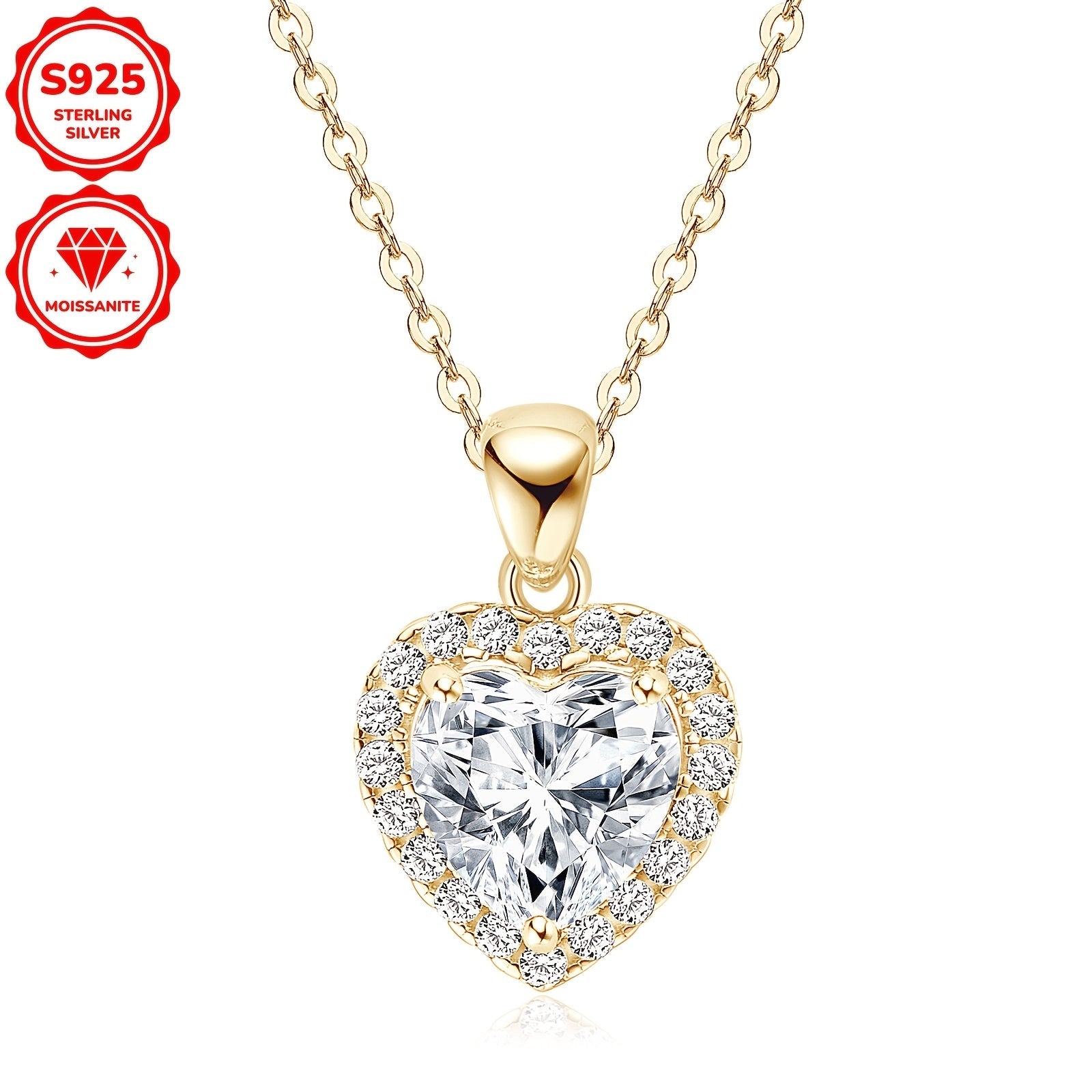 Women's Heart-Shaped Sterling Silver Necklace with 2ct Moissanite Halo Pendant