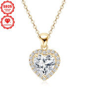 Women's Heart-Shaped Sterling Silver Necklace with 2ct Moissanite Halo Pendant