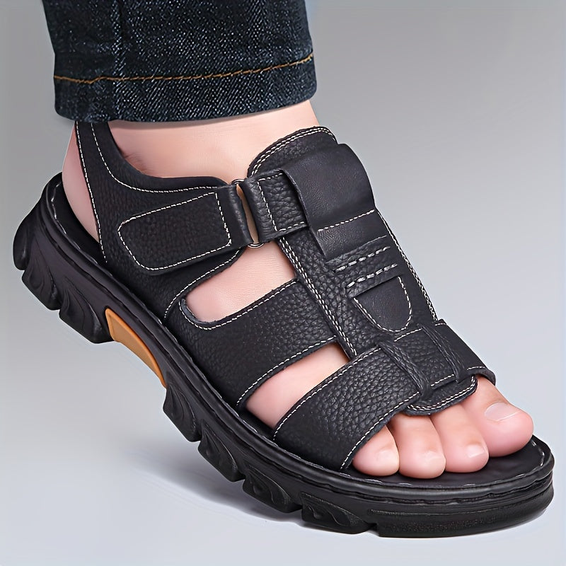 Men's Solid Color Open Toe Casual Sandals Rubber Sole Breathable Slip On