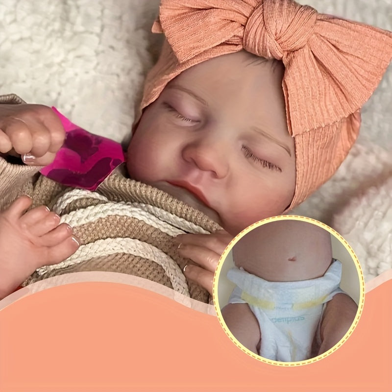 Shirin 43.18 sm o'ziga xos xususiyatlarga ega qayta tug'ilgan chaqaloq qo'g'irchoq, yuvilishi mumkin bo'lgan vinil tanasi - bolalar uchun ideal sovg'a.