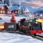 Set de tren de juguete con motor de luz y sonido, vagones de pasajeros y de carga, pista para edades 3+