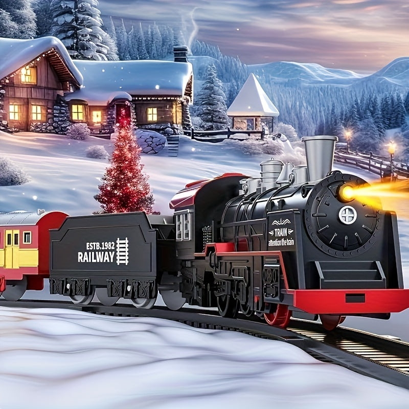 Set de tren de juguete con motor de luz y sonido, vagones de pasajeros y de carga, pista para edades 3+