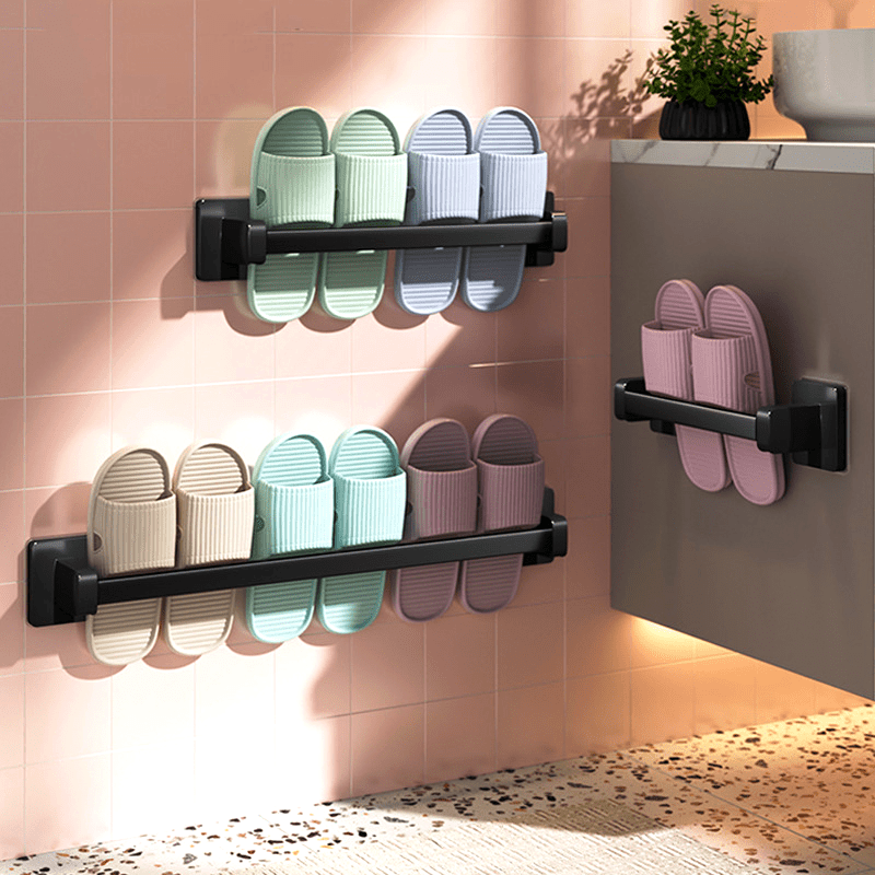 Wall-Mounted Shoe Organizer Bathroom Space-Saving No-Drill Metal Slipper Rack