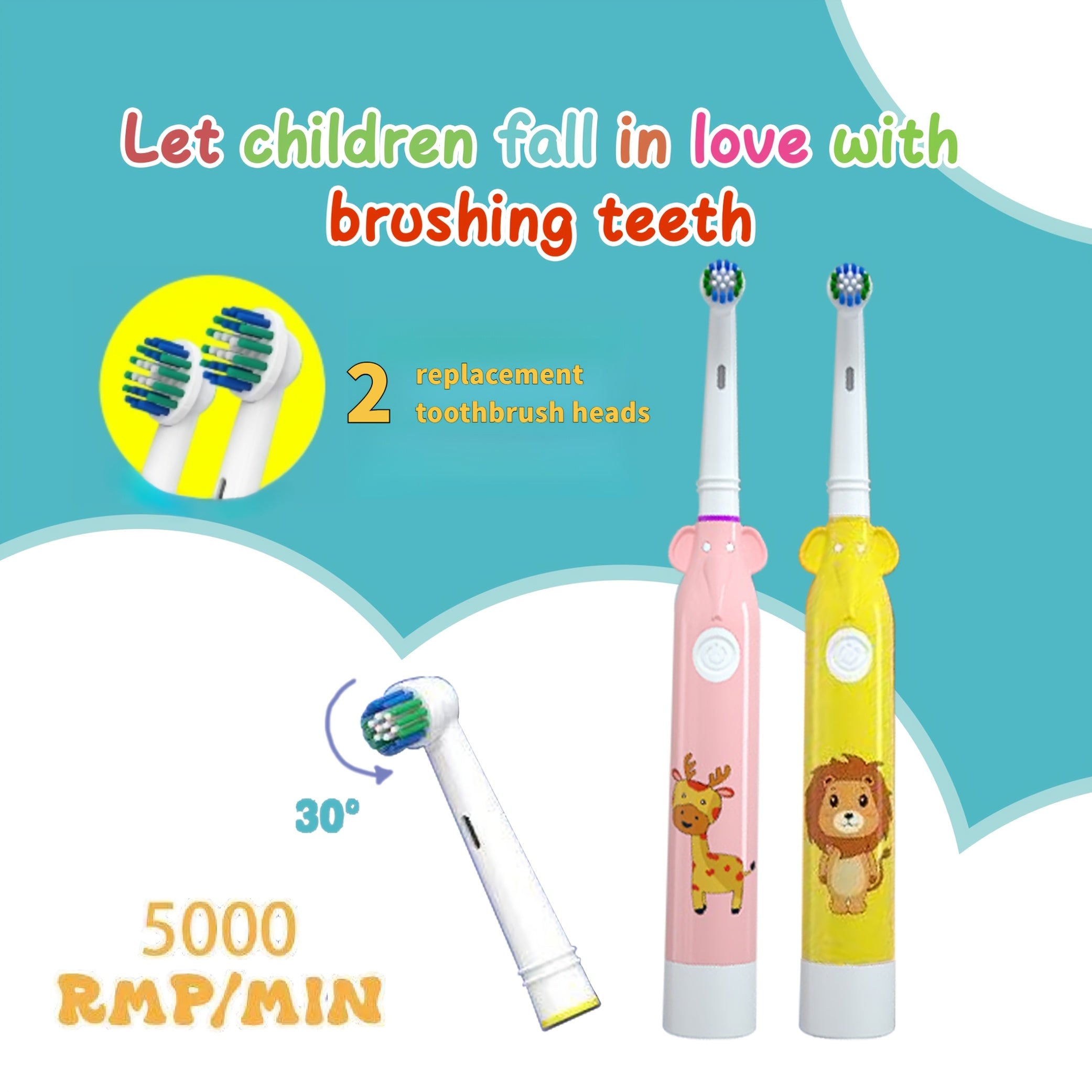 Youngsters Electric Toothbrush Safe Round Head Battery-Powered Cartoon Design