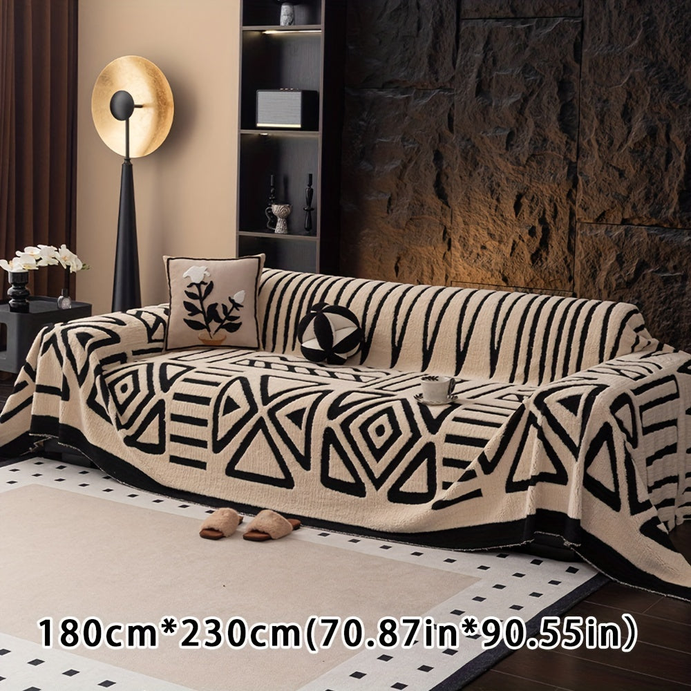 Boho Style Geometric Velveteen Sofa Throw with Machine Washable Cover for Armchair Loveseat and Sofa