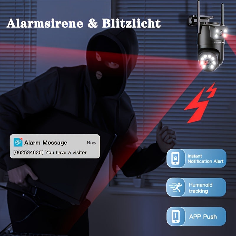 Outdoor WiFi Security Camera with HD Dual Lens Night Vision Motion Alerts Two-Way Audio