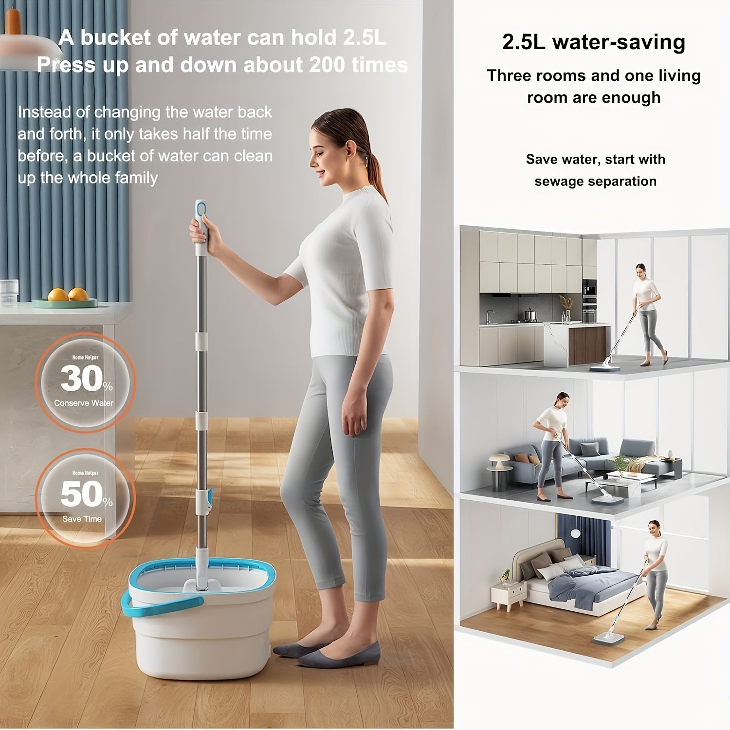 Microfiber Spin Mop Set with 360 Rotating Head for Wood and Laminate Floors