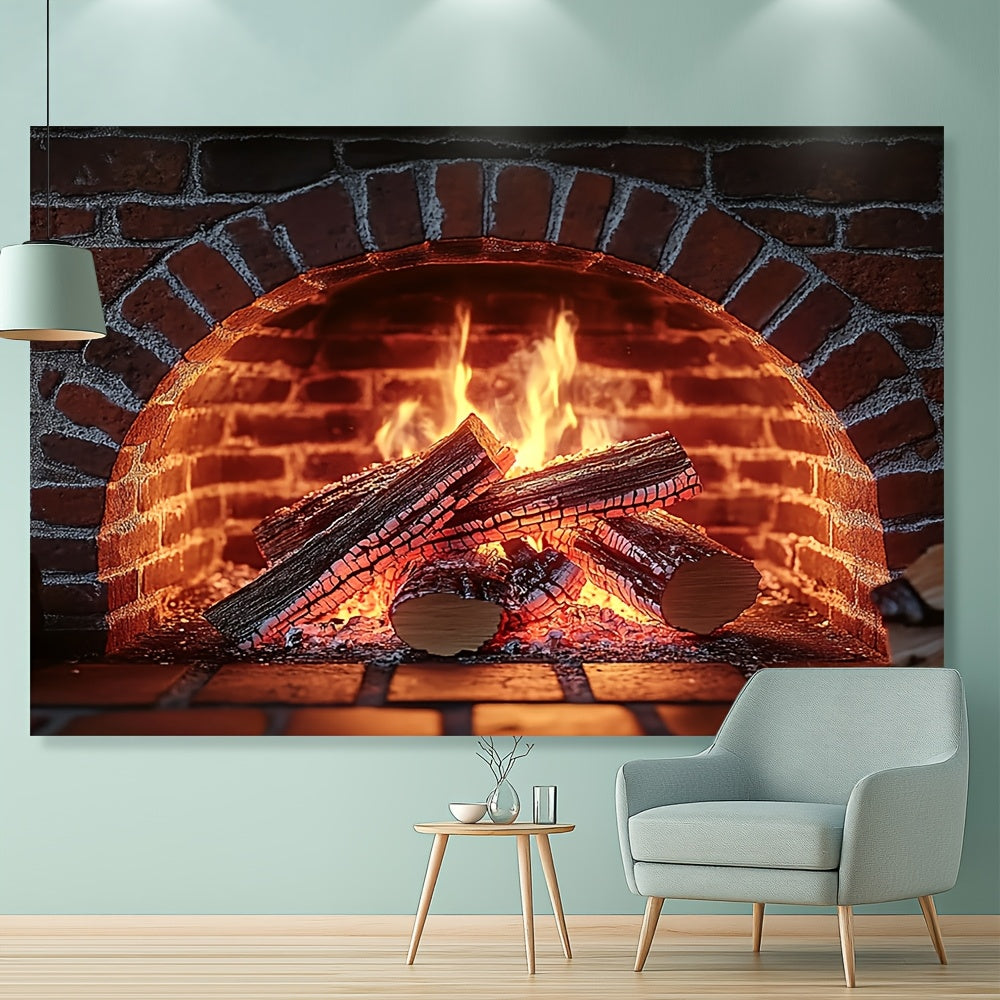 Winter Scene Fireplace Backdrop Polyester for Birthdays and Parties