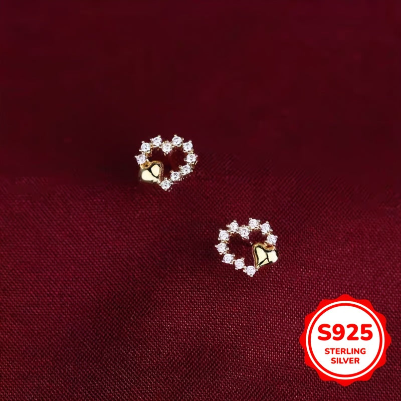 Women Heart-Shaped Silver Earrings with Synthetic Zirconia Jewelry Gift
