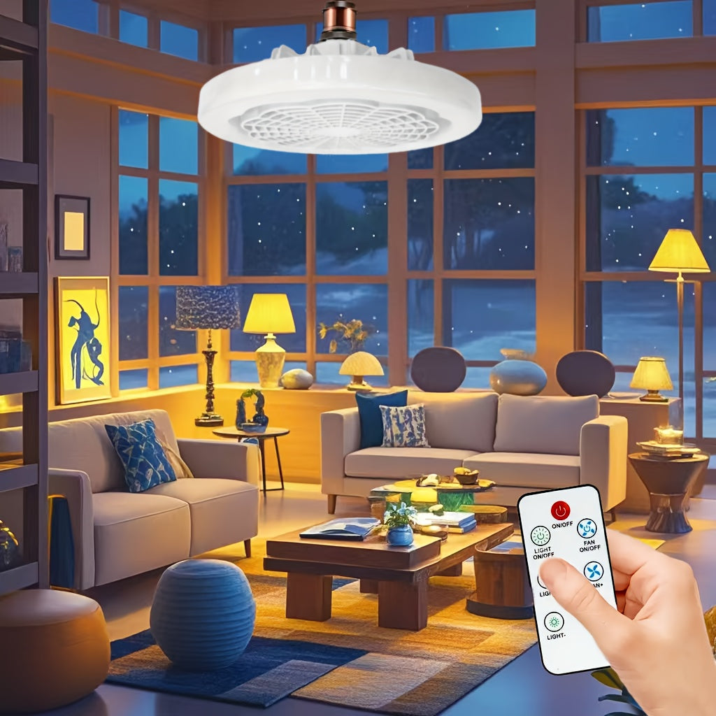 Remote-Controlled E27 Fan Light with Adjustable Smart LED, Quiet Airflow