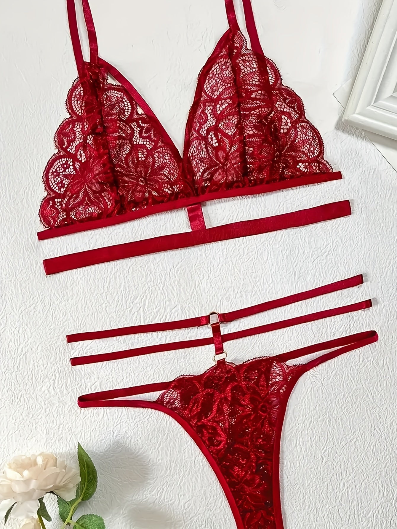Women’s Lace Patchwork Lingerie Set Bra and Thong