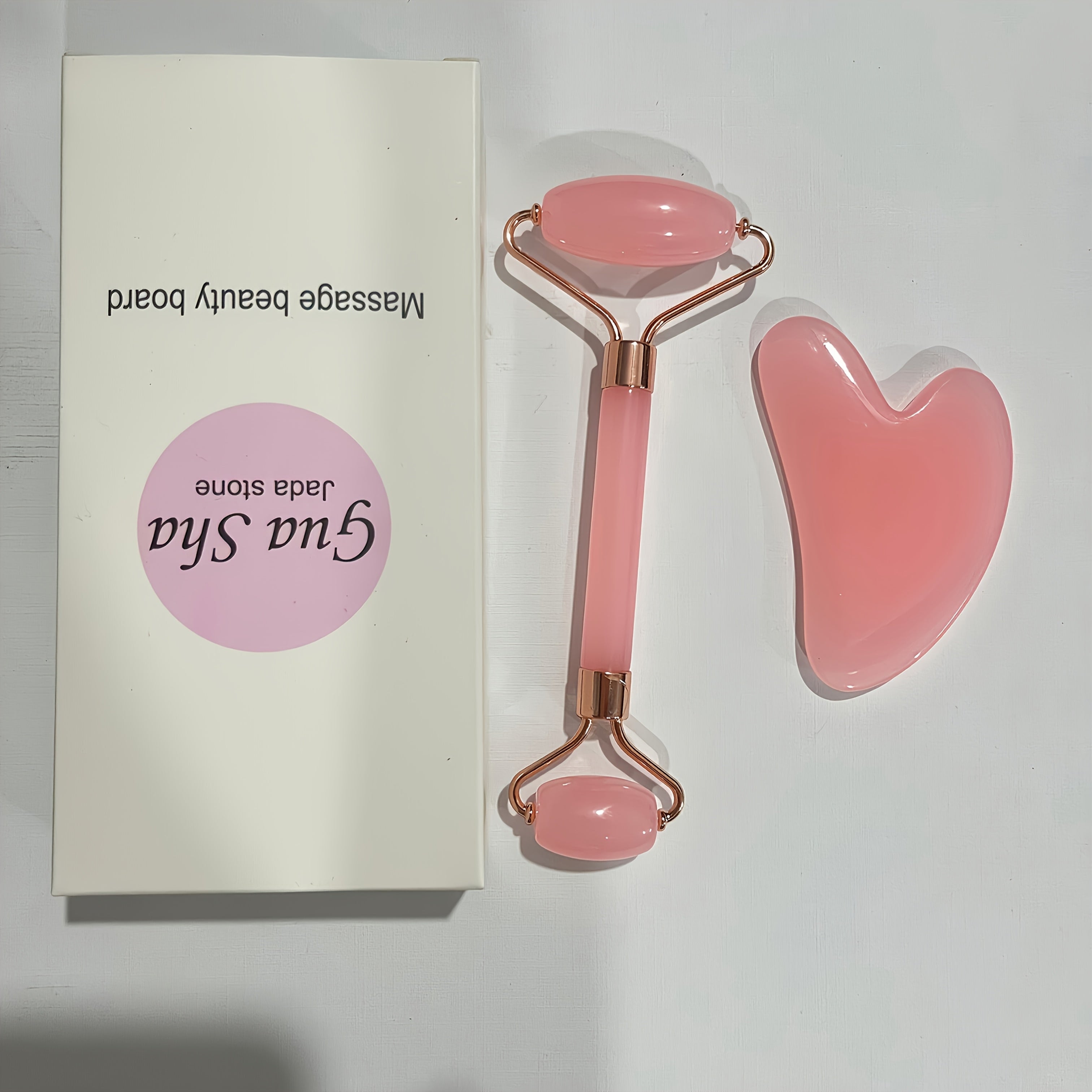 Pink Resin Gua Sha Facial Massage Tool and Roller Set for Relaxation