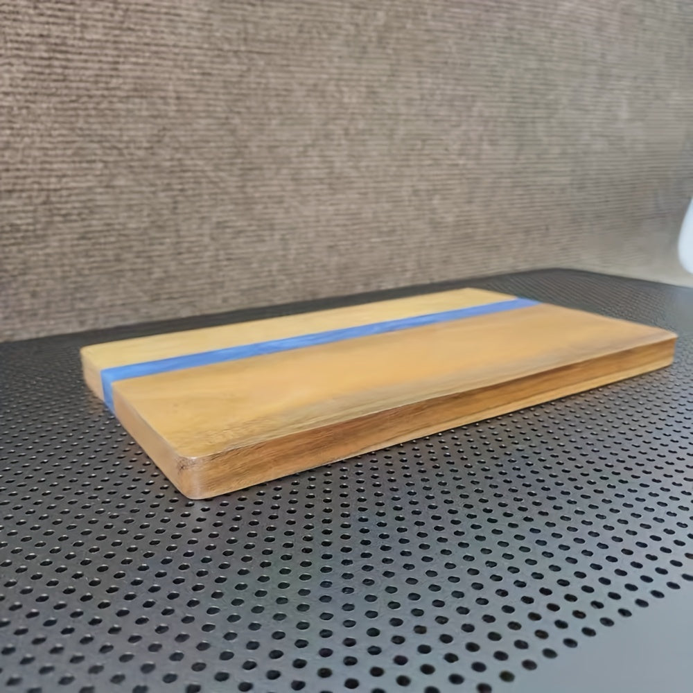 Acacia Wood and Resin Cheese Board Set with Blue Stripe, Charcuterie Platter, Kitchen Serving Tray