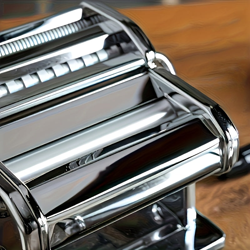 Stainless Steel Manual Noodle Maker with Dual Cutter and Adjustable Thickness