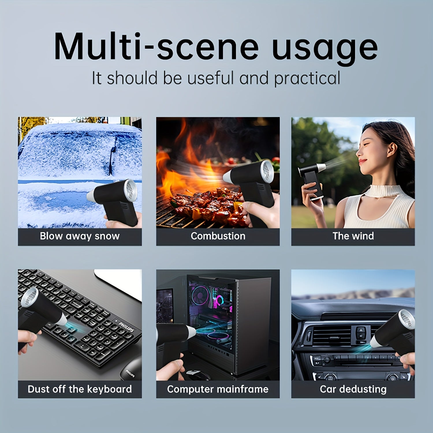 Turbo fan for blowing snow, grilling, cleaning cars, drying pets, inflating rings