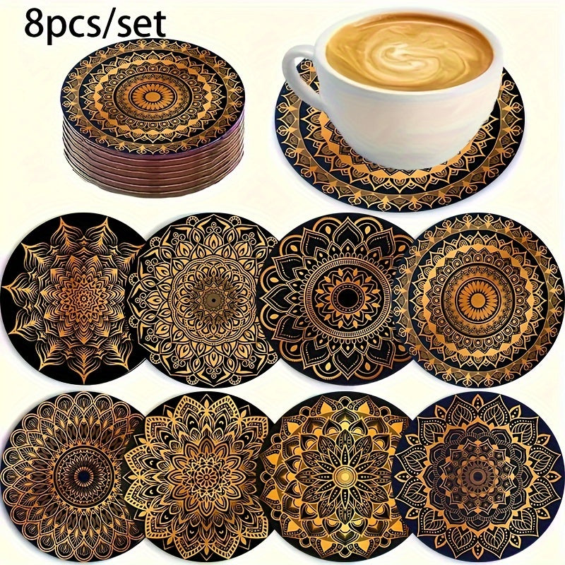 Golden Mandala Coaster Set with Intricate Design for Beverages and Gift Giving