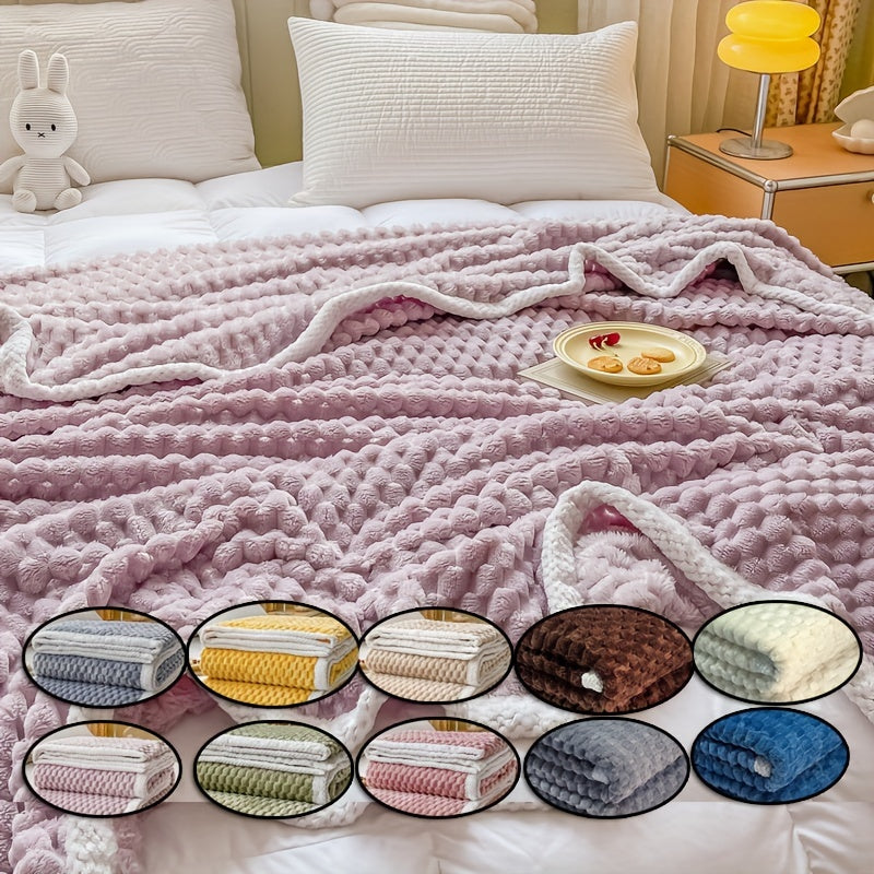 Flannel Throw Blanket with Jacquard Pattern Microfiber Cozy Sofa Bed Lavender Purple