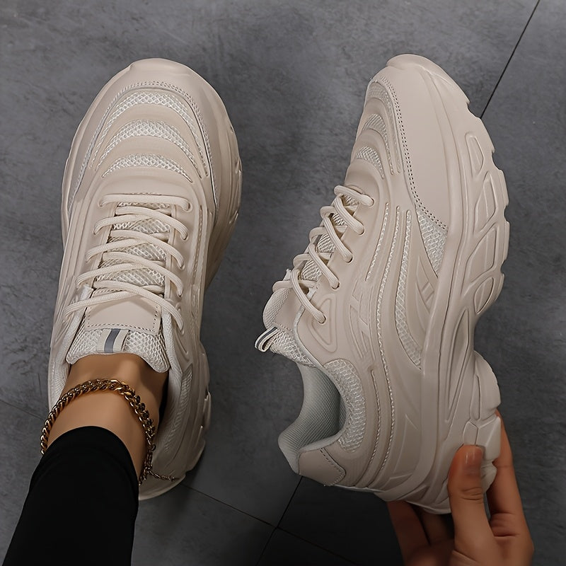 Women's Casual Mesh Lace-Up Sneakers with Thick Sole and Comfort