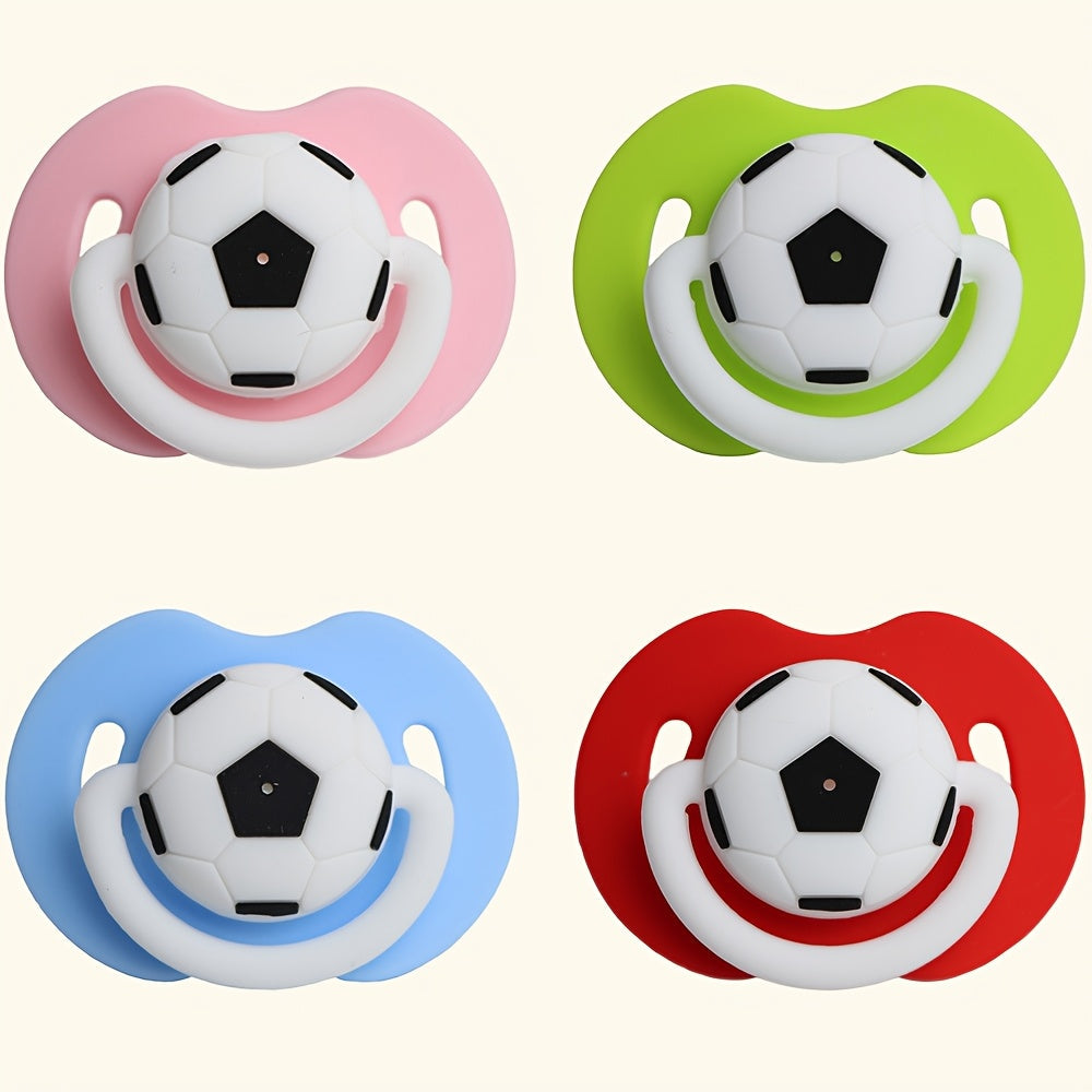Silicone Soccer Ball Pacifier for Babies 0-6 Months, Washable, Gentle on Teeth in Red Blue Green Pink