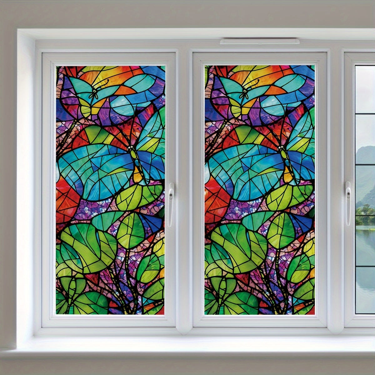 Frosted Window Film Boho Butterfly Flower Design 16mil Heat Insulation