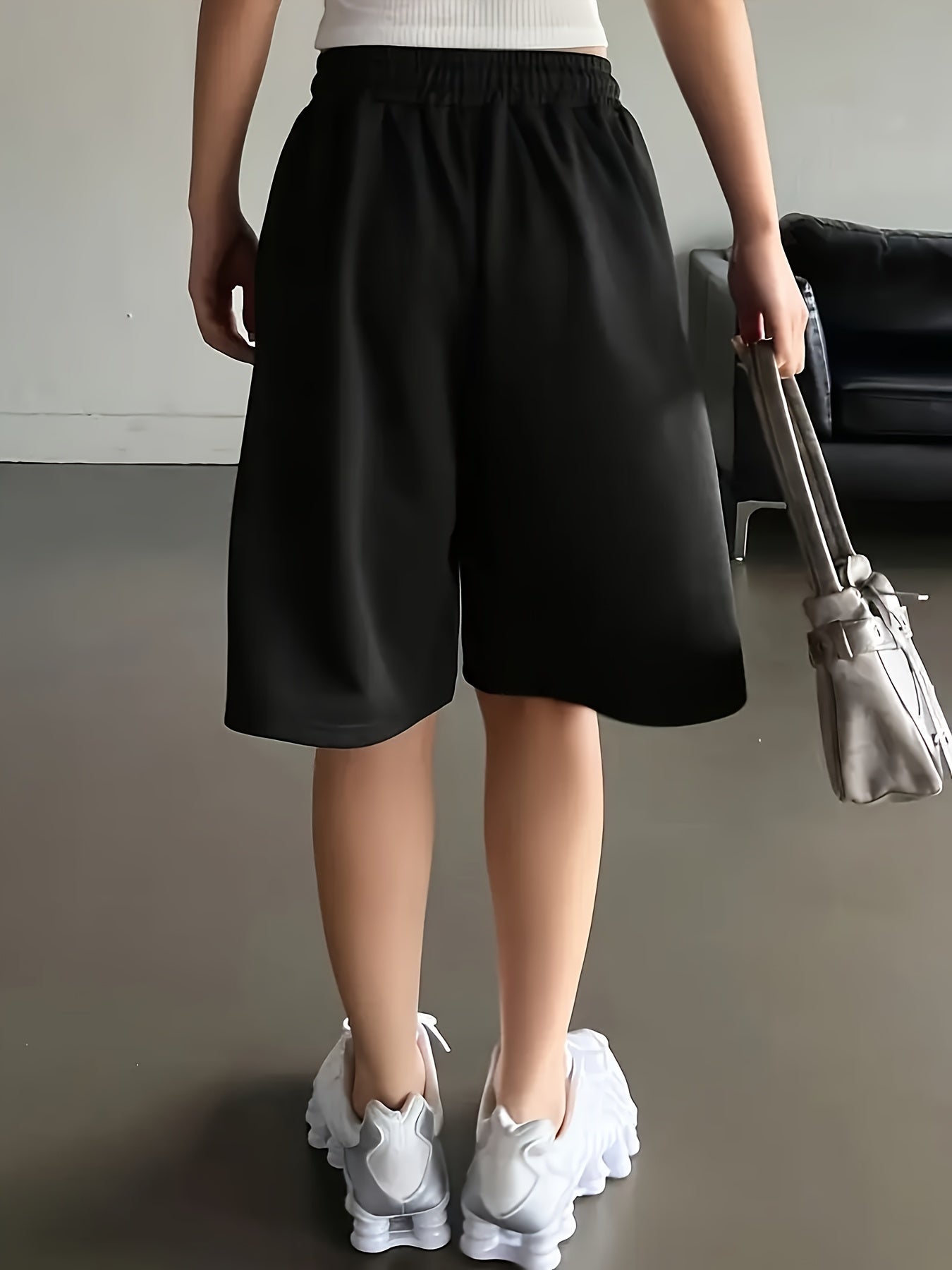 Women Plus Size Solid Color Drawstring Waist Shorts Spring Summer
