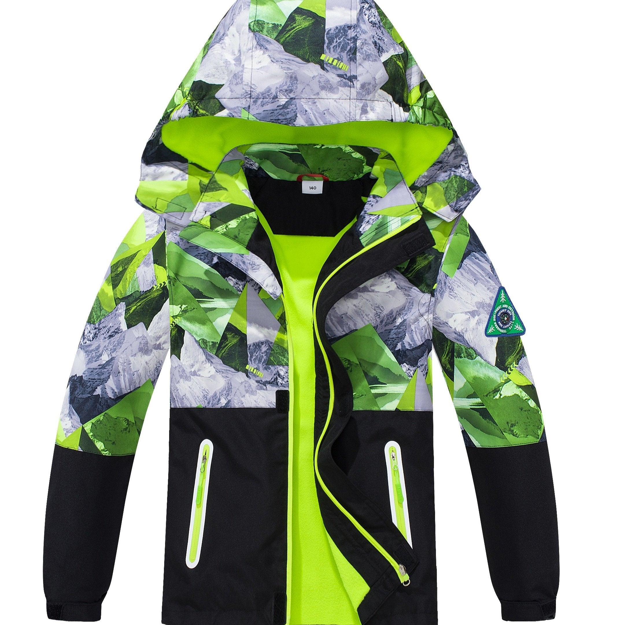 Детский камуфляжный дождевик с съемным капюшоном, флисовая подкладка, водонепроницаемый, легкий