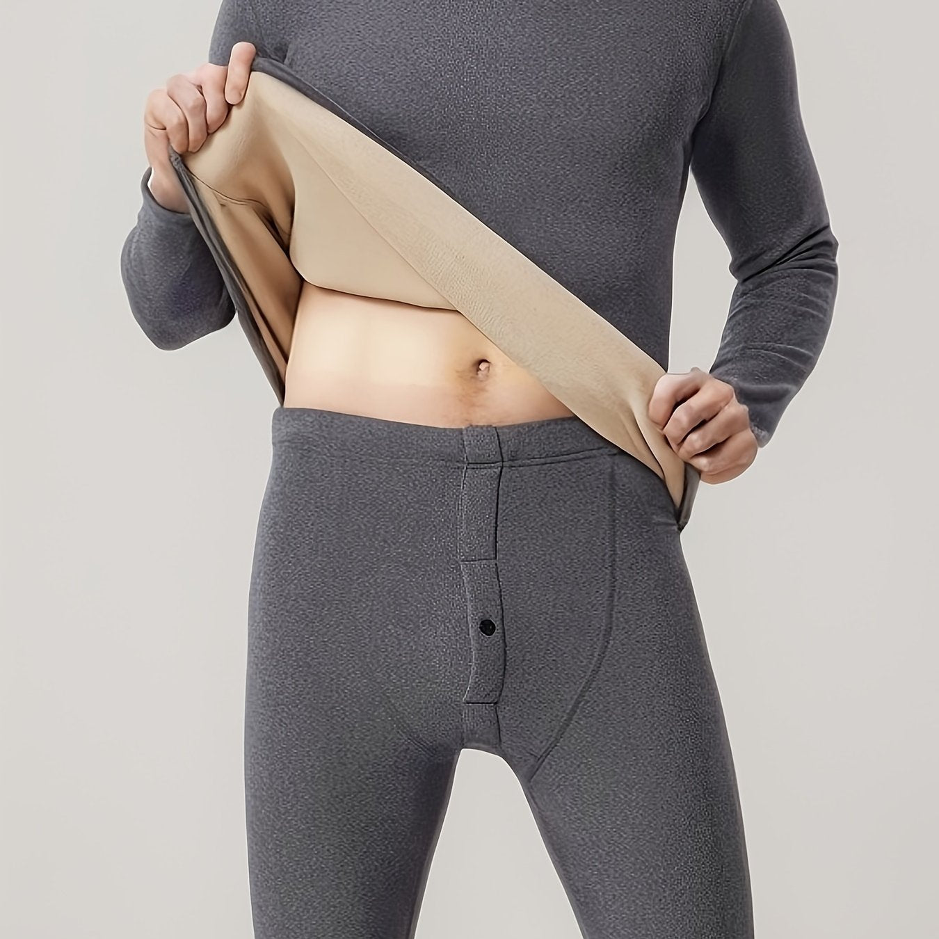 Men's Thermal Underwear Set with Alpaca Fleece Long Sleeve Top and Pants for Winter Comfort