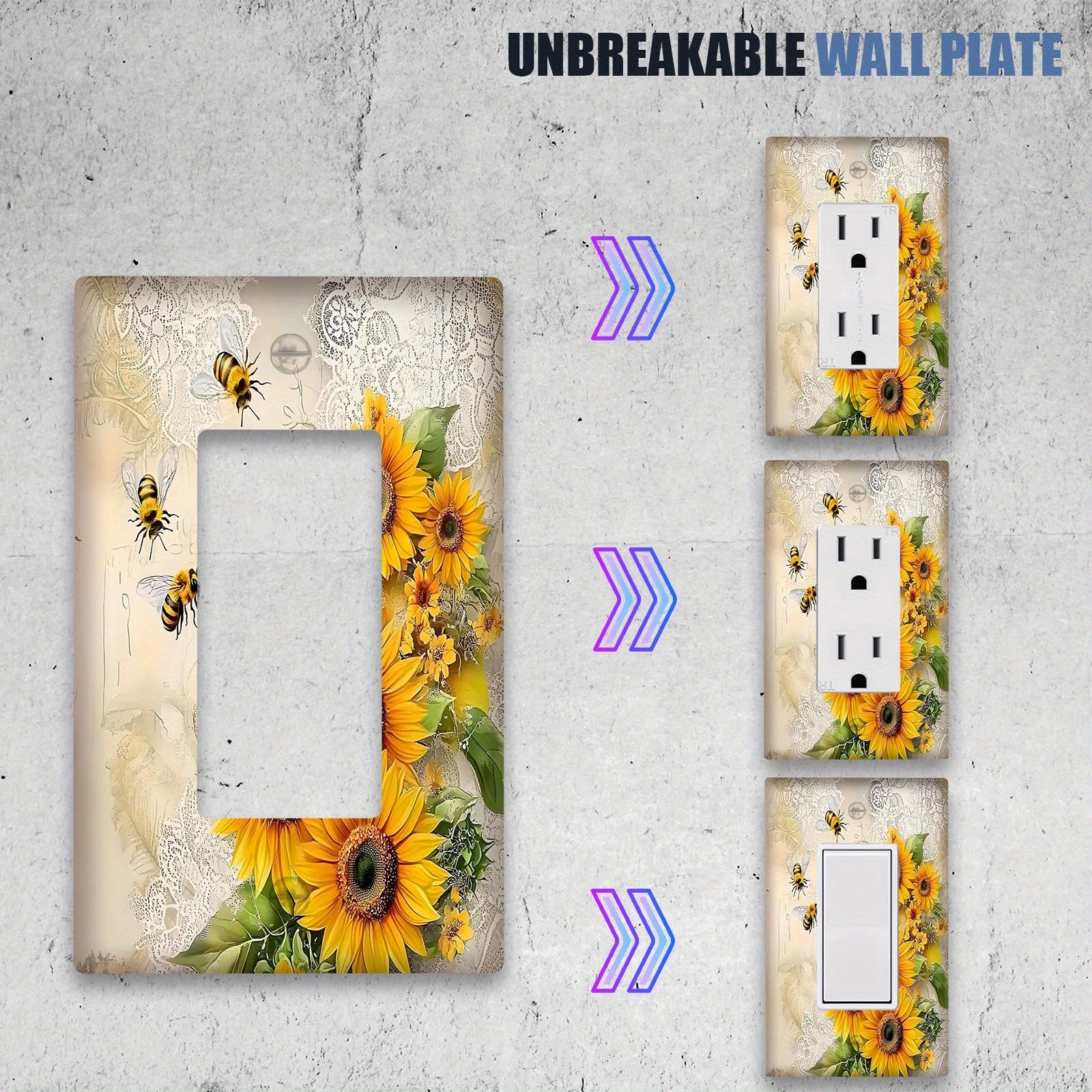 Luz decorativa de girasol y abejas para cubierta de interruptor para cocina, baño, dormitorio, 1 o 2 gang