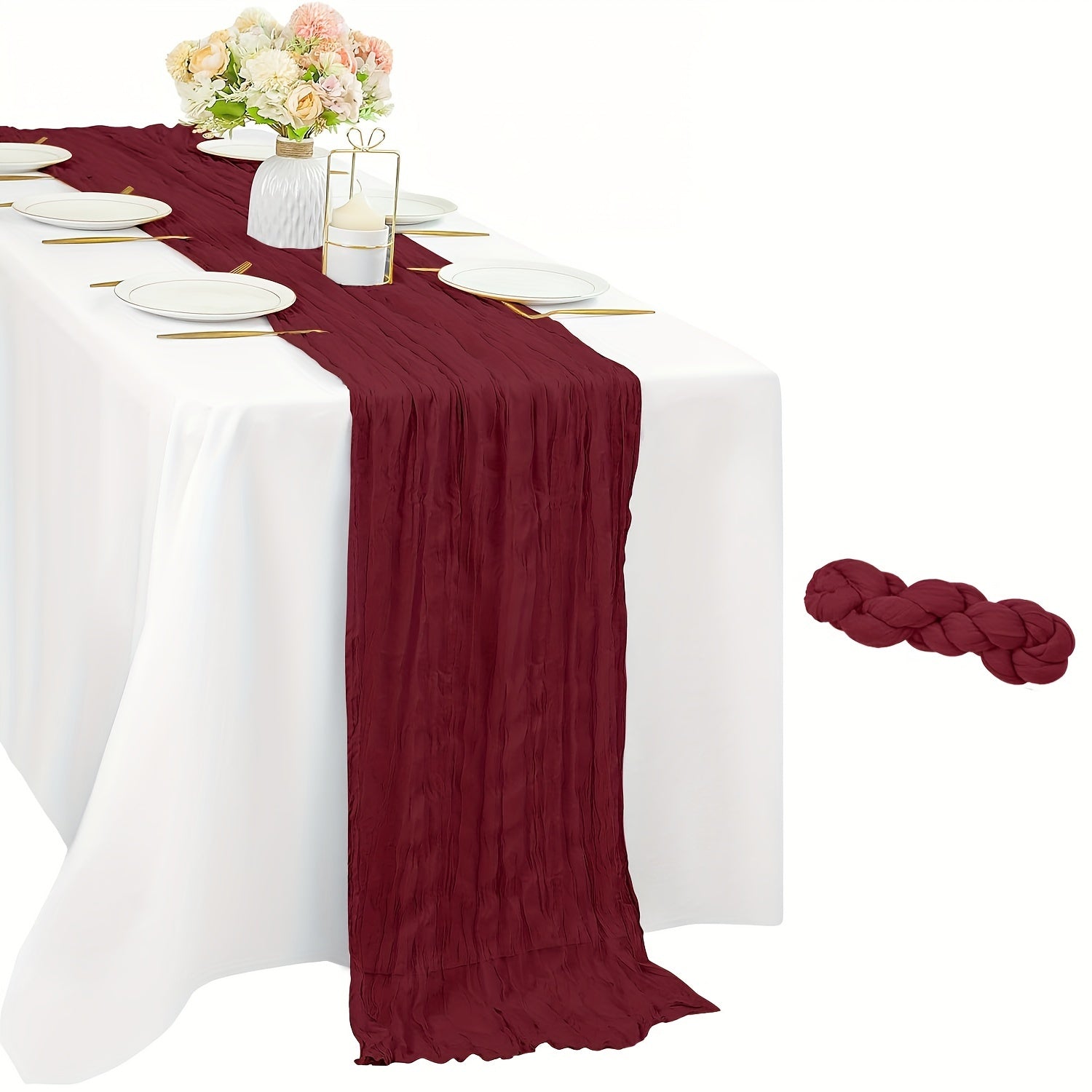 Boho Cheesecloth Table Runner Semi-Sheer Polyester for Special Occasions 1pc