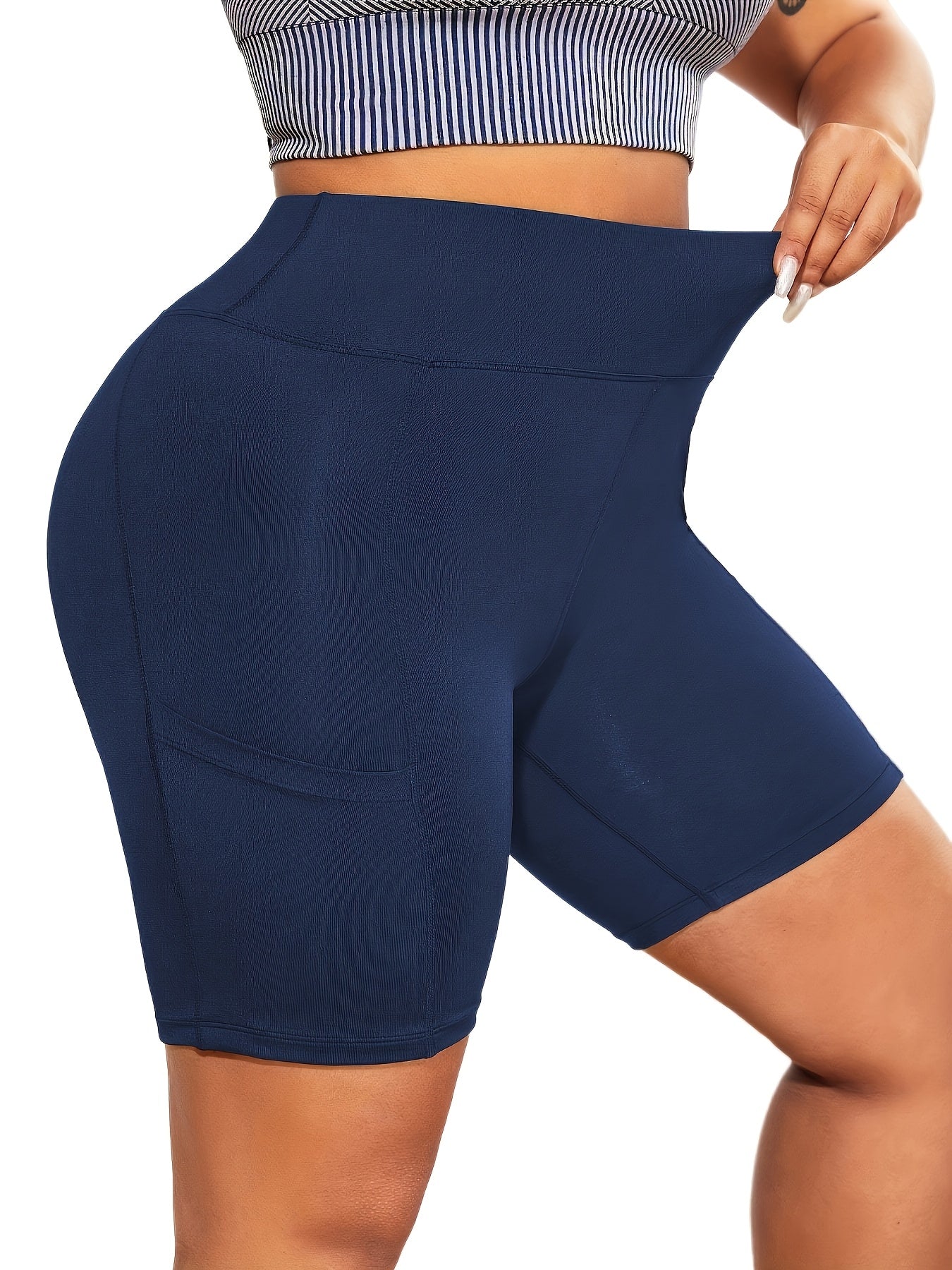 Women's Plus Size High-Waisted Stretch Capri Pants with Pockets