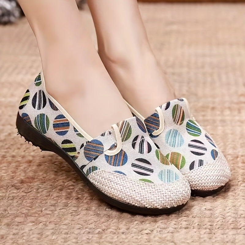 Women's Summer Flat Shoes Casual Slip-On Round Toe Breathable Rubber Sole