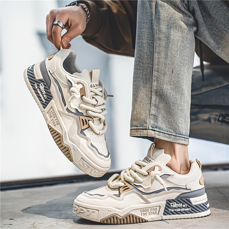 Men's All-Season Urban Chic Lace-Up Skate Shoes Non-Slip Rubber Sole