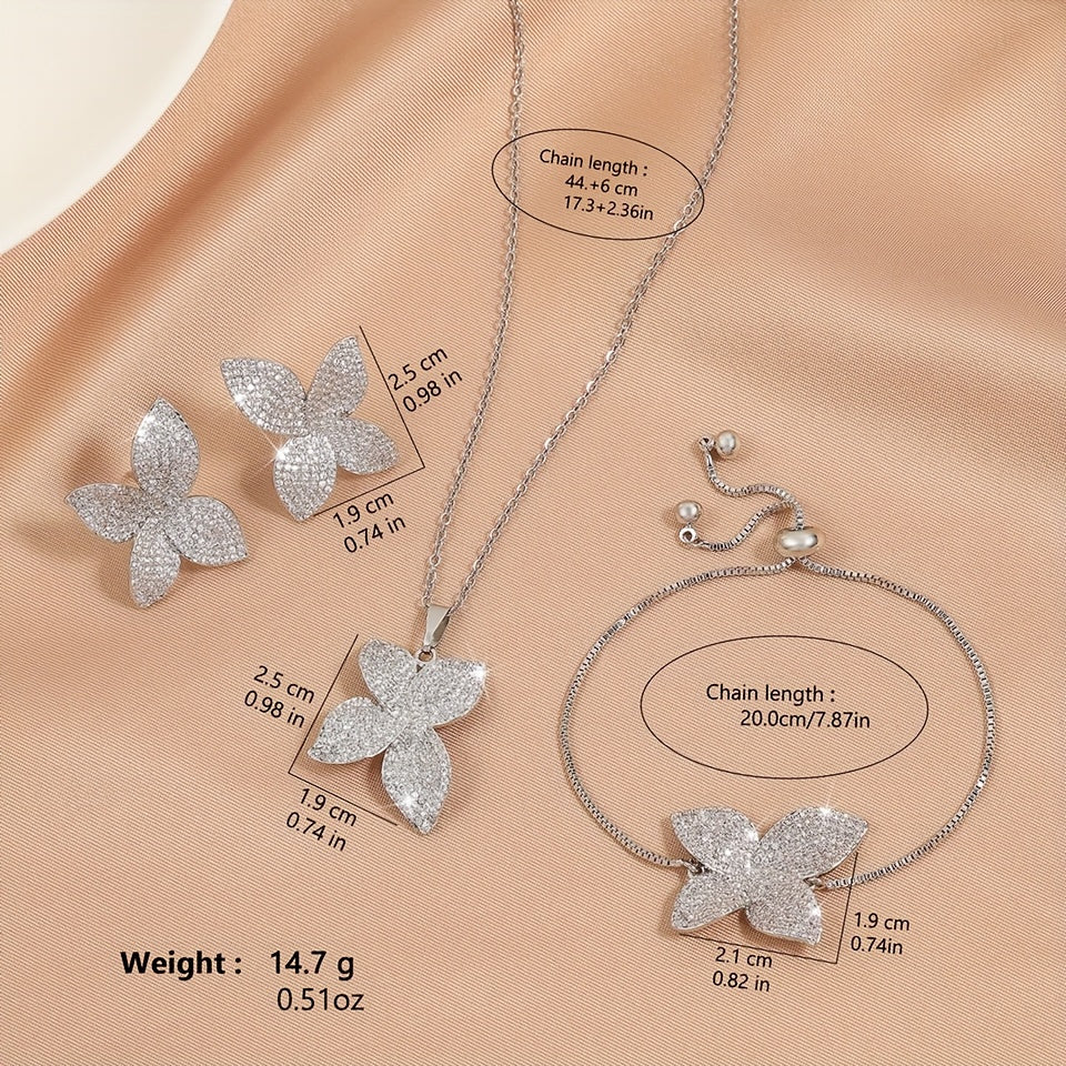 Women's Butterfly Jewelry Set Zirconia Copper Necklace Bracelet Ring Earrings Gift Boxed
