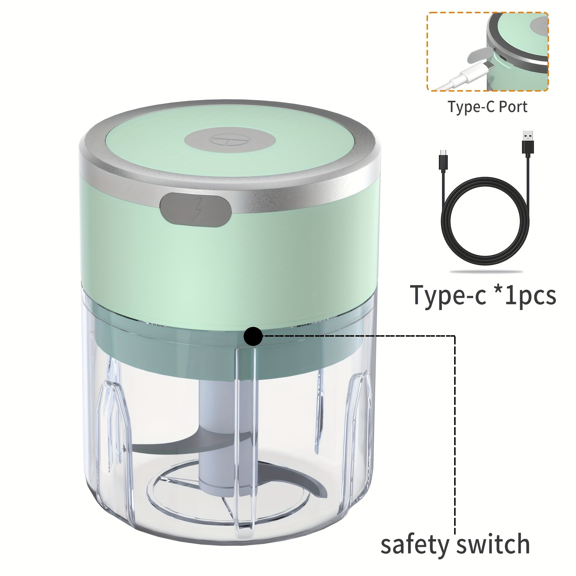 Mini picadora de alimentos compacta, recargable por USB, de acero inoxidable para ajo, nueces, verduras y frutas