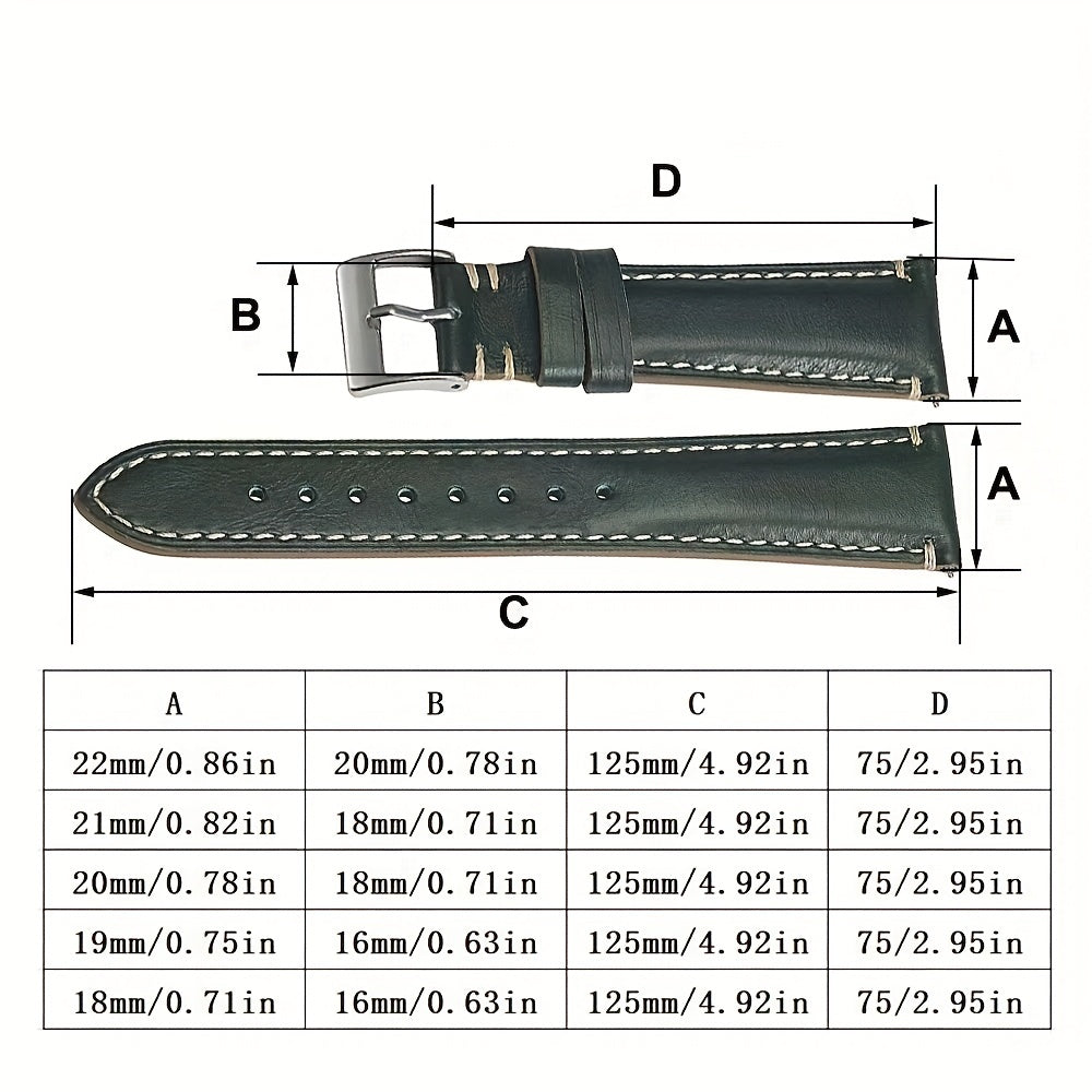 Genuine Leather Watch Strap 18-22mm Quick Release Hand Stitched Horsehide Unisex