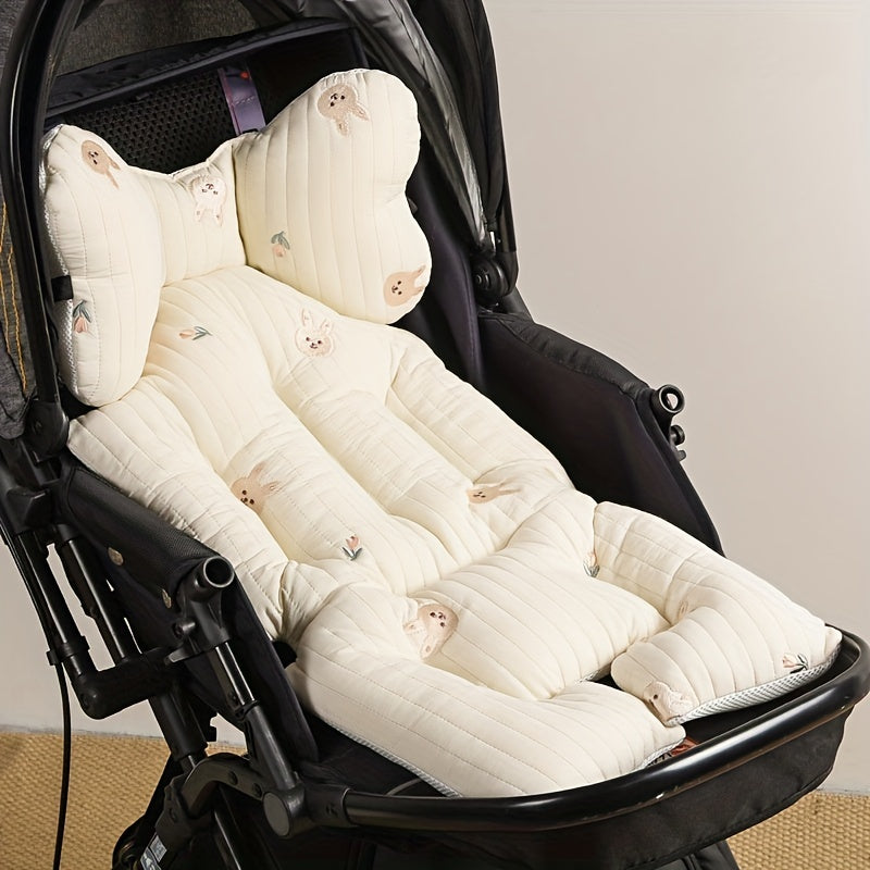 Baby Stroller Seat Pad Cotton Cushion for Autumn Winter Breathable Embroidered Hand Wash