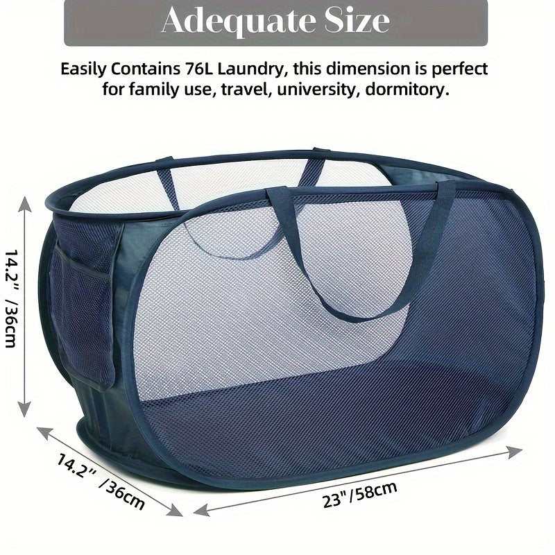 Lightweight Foldable Laundry Hamper with Mesh Design and Side Pocket