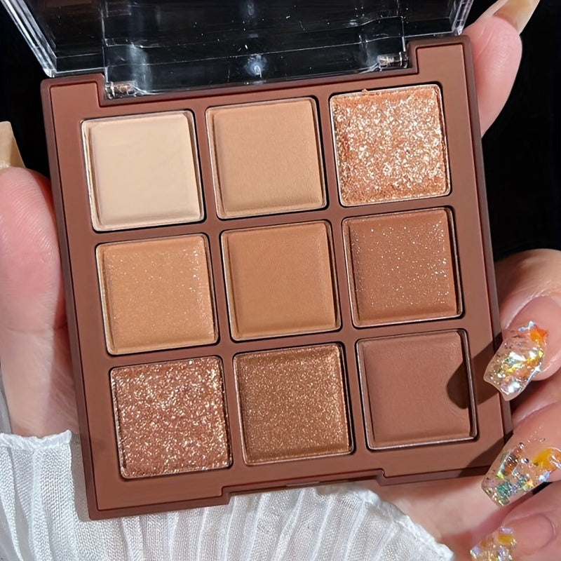 Paleta de sombras de ojos para mujer de 9 colores marrón ahumado mate con brillo de larga duración