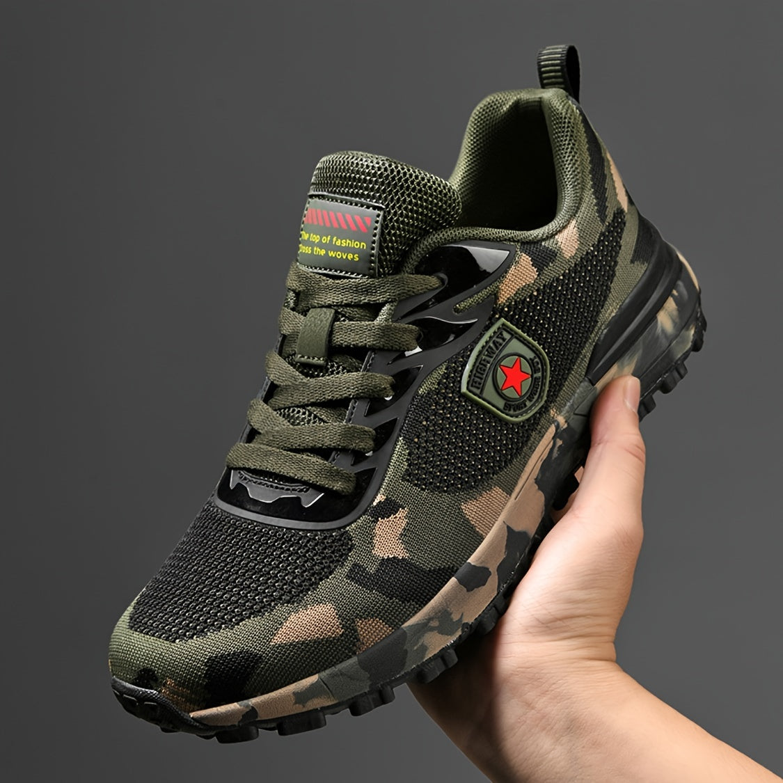 Men's Lightweight Camouflage Fabric Sneakers for Outdoor Activities Low-Top Lace-Up Anti-Slip