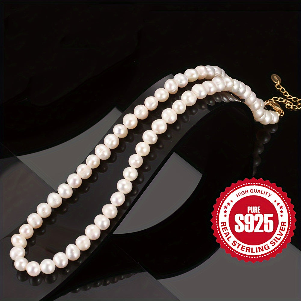 Sterling Silver Pearl Necklace for Women Minimalist Elegant Gift