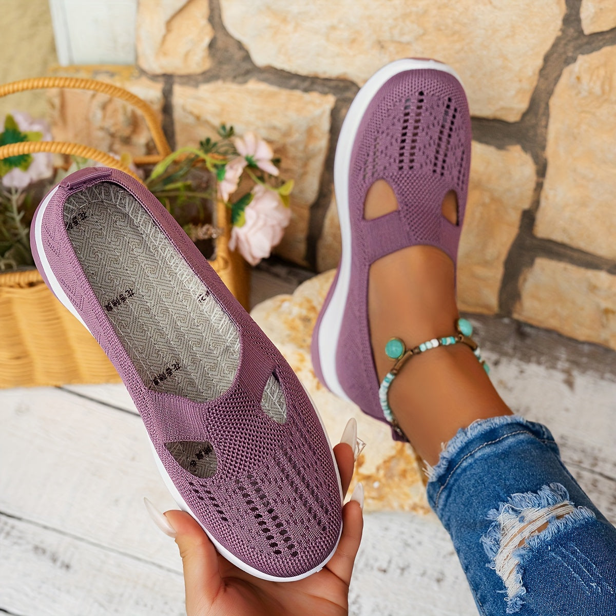 Ladies' Knitted Sneakers Lightweight Breathable Casual Shoes