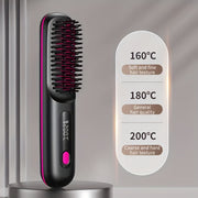 Wireless hair straightening comb USB rechargeable 3 heat settings negative ion LED lightweight travel