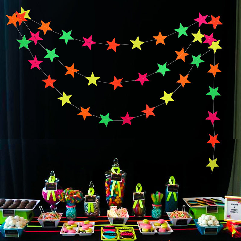 Fluorescent Paper Decorations with Star Discs Triangles and Pull Flowers for Parties