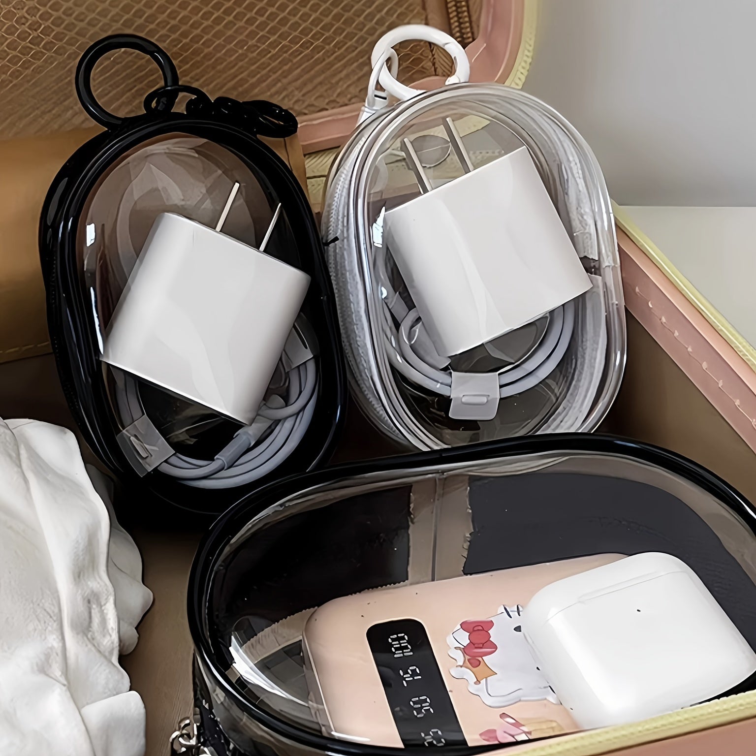 Multipurpose Storage Bag with Keychain for Cables, Headphones, Lipstick and Keys Travel Organizer Gift