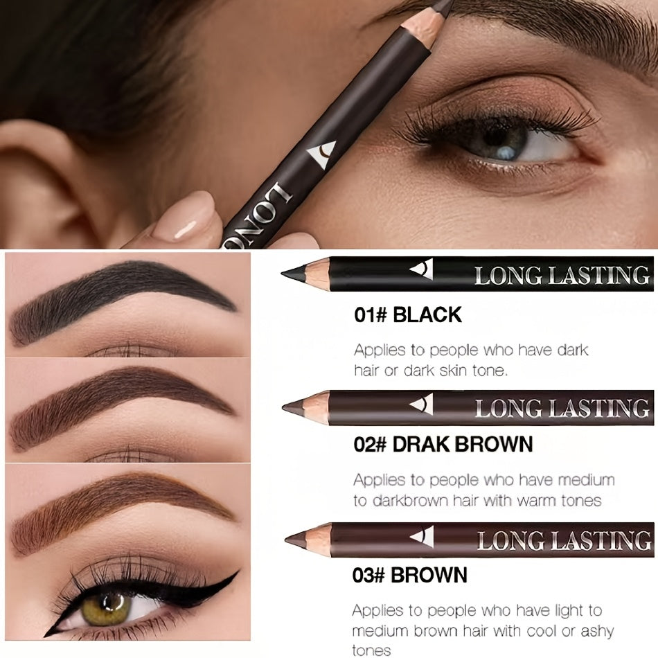 Lápiz de ojos, cejas y delineador de ojos impermeable para mujer 3 en 1 marrón negro mezclado