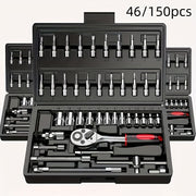 Juego de llave de carraca de 46 piezas con caja de 1/4 de pulgada con varilla métrica y extendida para uso en coche y en el hogar