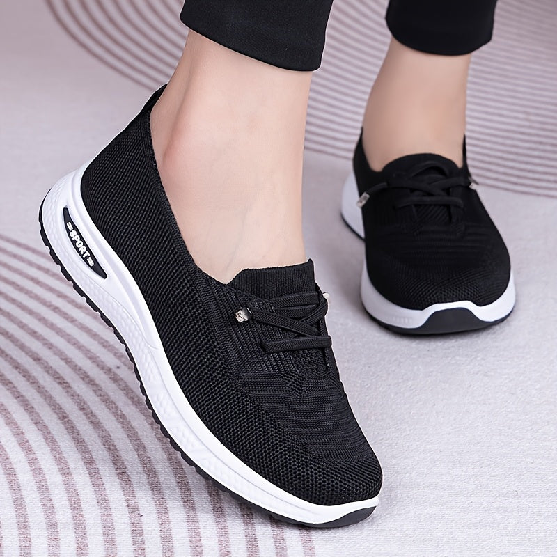 Women's Blue Slip-On Sneakers Breathable Fabric Casual Low Top