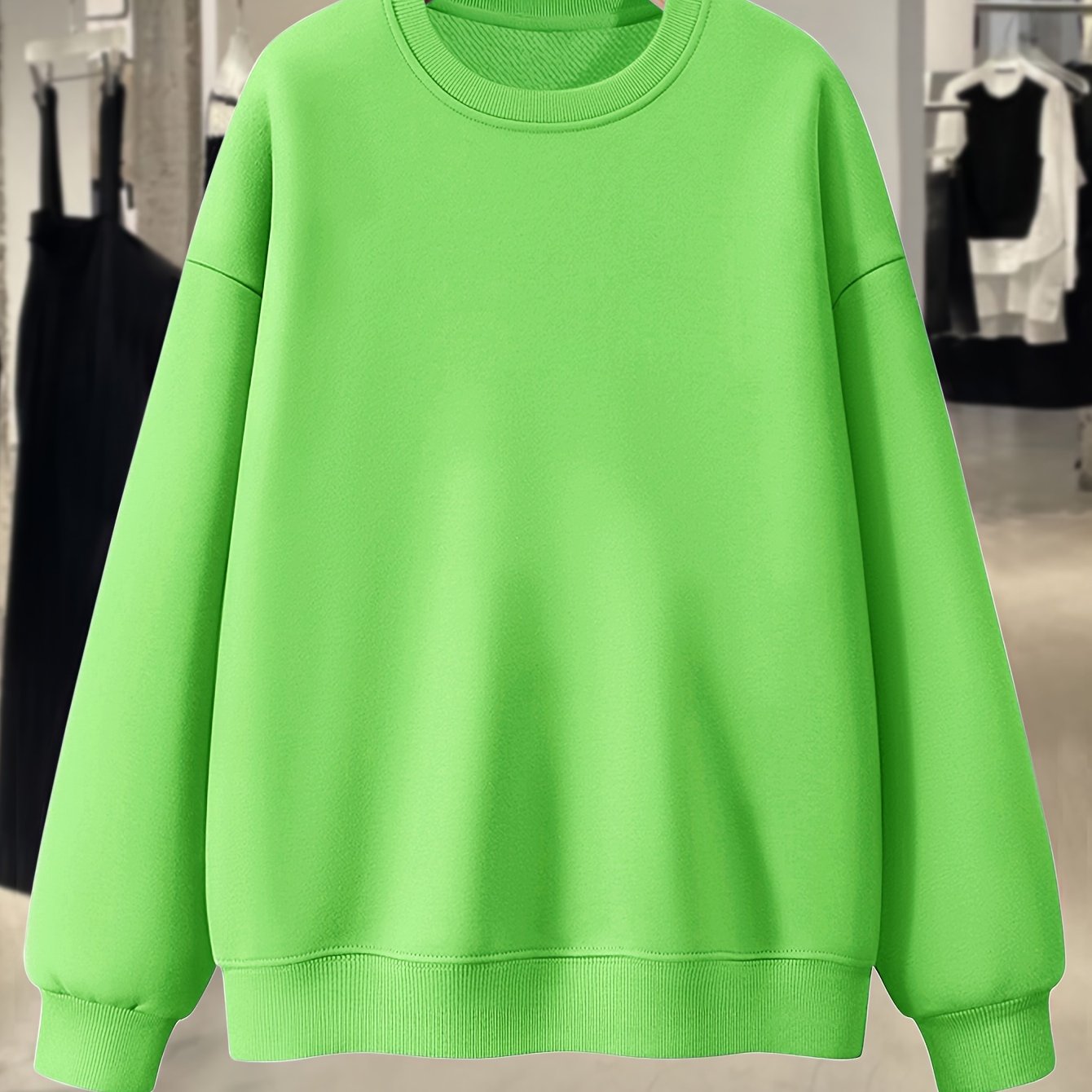 Plus Size Women’s Crew Neck Sweatshirt Solid Color Casual Fall Spring