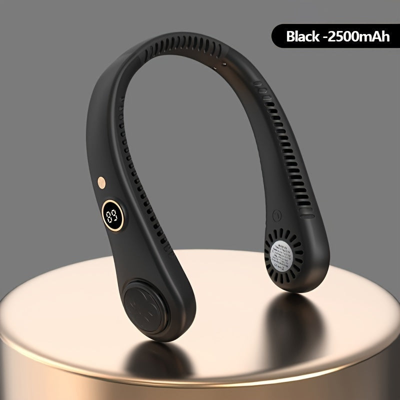 Portable Bladeless Neck Fan with Digital Display Rechargeable Wearable Cooling Fan